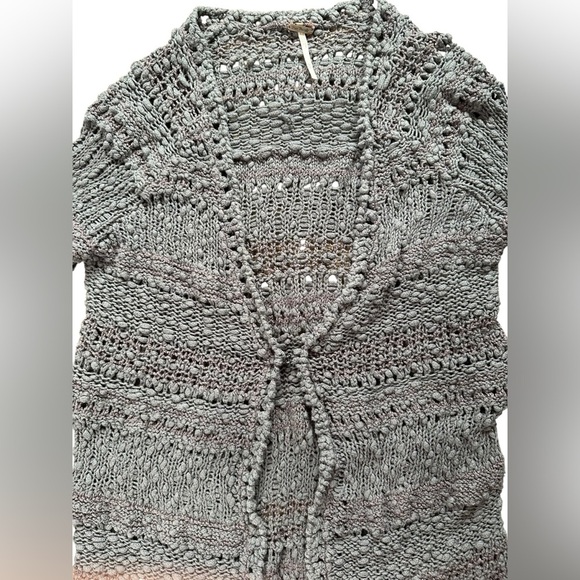 Free People Gray Open Knit Longline Cardigan Sweater Women’s Medium - Picture 4 of 7